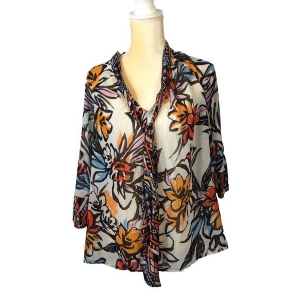 Figueroa & Flower Woman Multi-Colored Floral Blouse Size Large